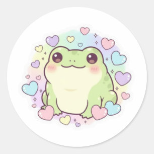 Süßer Babyfrosch-Aufkleber Kawaii-Frosch mit Herze Runder Aufkleber