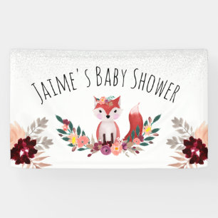 Süßer Babyfuchs Aquarell Floral Babyparty Banner
