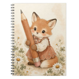 Süßer Babyfuchs in Kleid Wasserfarbe Vintage Notizblock