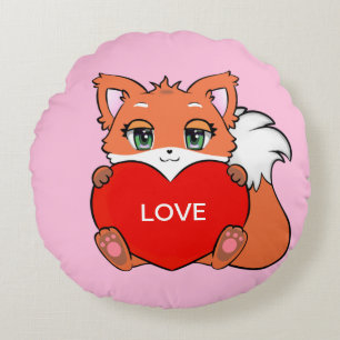 Süßer Babyfuchs mit Herz auf Rosa Rundes Kissen