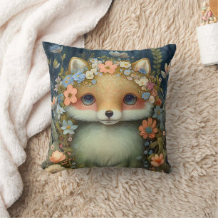 Süßer Babyfuchs rosa blaue Blumen Malerei Kissen