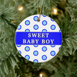 Süßer Babyjunge blaue Punkte Geburtsstatistik Keramik Ornament
