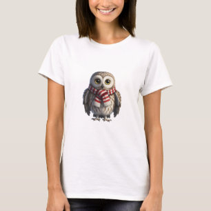 Süßer Babykauz mit gestreiftem Schal T-Shirt