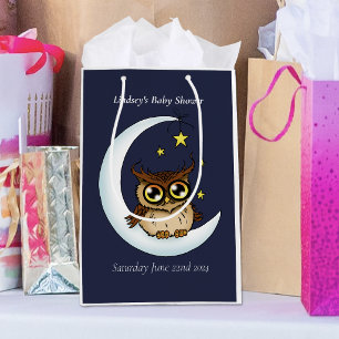 Süßer Babykauz Mond Sterne Blaue Dusche Mittlere Geschenktüte
