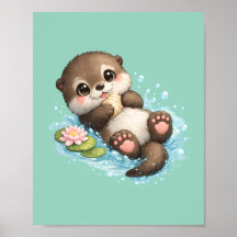Süßer Babyotter, der in Wasser Mintgrün schwimmt