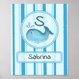 Süßer Babywal Blau gestreift Wandkunst Poster