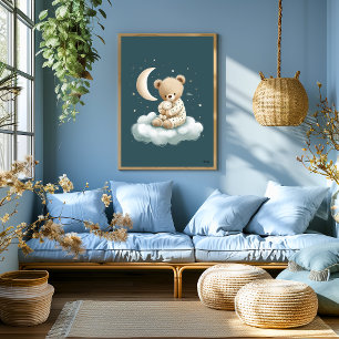 Süßer Bär auf Wolken-Kinderzimmer-Bettzeit-Wandkun Poster