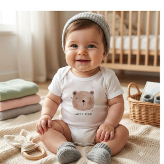 Süßer Bär Baby Body | Minimalistischer Wald Strampler