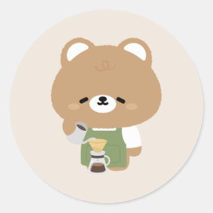 Süßer Bär Barista Runder Aufkleber