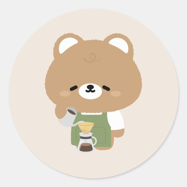 Süßer Bär Barista Runder Aufkleber (Vorderseite)