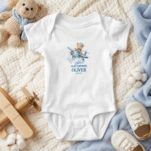 Süßer Bär Blauer Flugzeug Zeit Fliegt Ein 1. Gebur Baby Strampler
