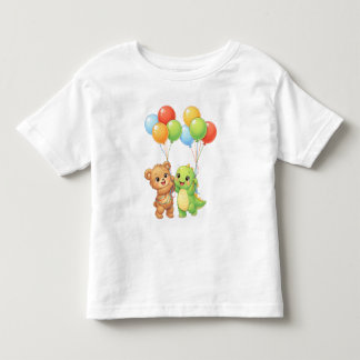 Süßer Bär & Dino-Ballon-T-Shirt zum Geburtstag für Kleinkind T-shirt