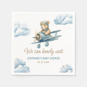 Süßer Bär Flugzeug Blau Junge Baby Shower Serviette