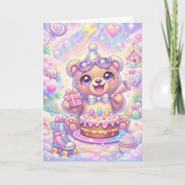Süßer Bär Geburtstag Pastell Regenbogen Rollschuh Karte