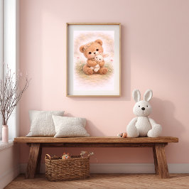 Süßer Bär & Hase Neutrales Kinderzimmer für Kinder Poster