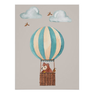 Süßer Bär-Heißluftballon-Illustrationsposter Poster