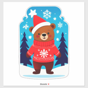 Süßer Bär im Weihnachtspullover Aufkleber
