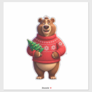 Süßer Bär im Weihnachtspullover Aufkleber