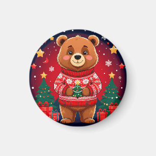 Süßer Bär im Weihnachtspullover Magnet