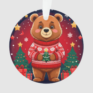 Süßer Bär im Weihnachtspullover Ornament