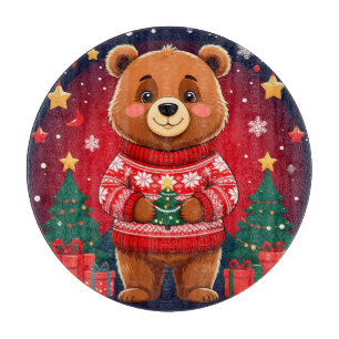 Süßer Bär im Weihnachtspullover Schneidebrett