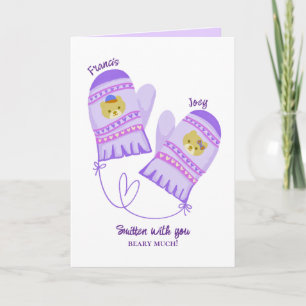 Süßer Bär Lila Handschuhe Benutzerdefinierter Vale Feiertagskarte