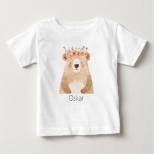 Süßer Bär mit Blumen- Name - boho Baby T-shirt