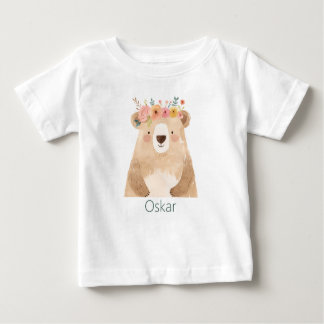 Süßer Bär mit Blumen- Name - boho Baby T-shirt