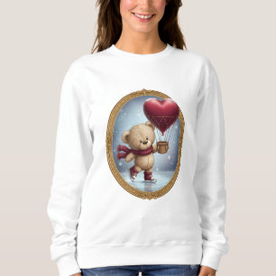Süßer Bär mit Herzballon im schneebedeckten Himmel Sweatshirt