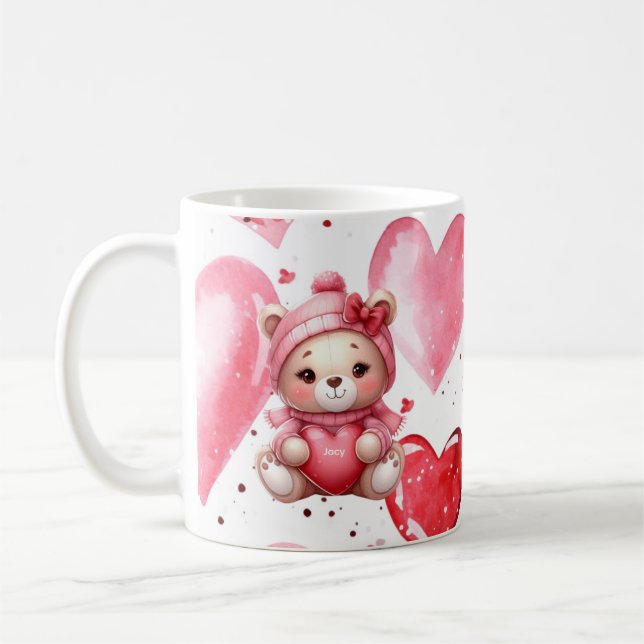 Süßer Bär mit Herzen zum Valentinstag  Kaffeetasse (Links)