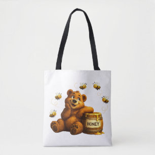 Süßer Bär mit Honig und glücklichen Bienen
