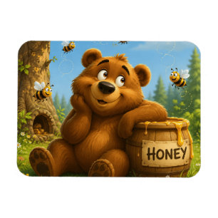 Süßer Bär mit Honigfass & glücklichen Bienen Magnet
