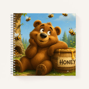 Süßer Bär mit Honigfass & glücklichen Bienen Notizbuch