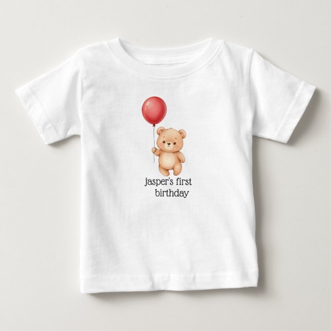Süßer Bär mit rotem Luftballon und Partyhut, niedl Baby T-shirt (Vorderseite)