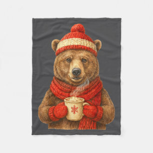 Süßer Bär mit Weihnachtsmannmütze Kaffeeliebhaber Fleecedecke