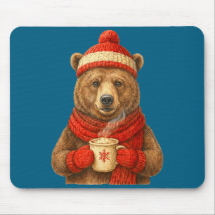 Süßer Bär mit Weihnachtsmannmütze Kaffeeliebhaber  Mousepad