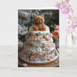 Süßer Bär Rosa Rosen Weiße Margeriten Alles Gute z Karte