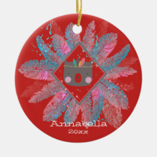 Süßer Bär   Rotes Weihnachten Keramik Ornament