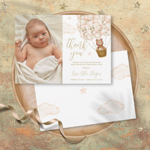 Süßer Bär und Ballons Neues Baby-Foto Dankeskarte