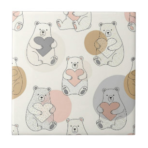 Süßer Bär und Herzen -- Pastell-Nursery (10) Fliese