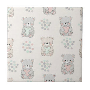 Süßer Bär und Herzen -- Pastell-Nursery (8) Fliese