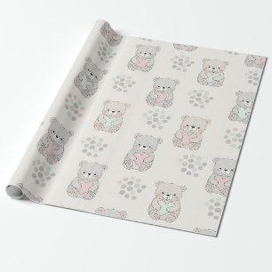 Süßer Bär und Herzen -- Pastell-Nursery (8) Geschenkpapier