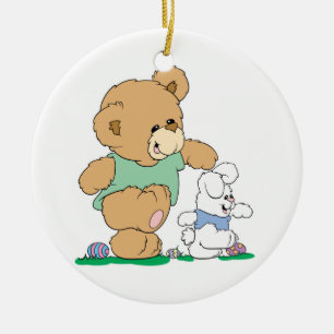 Süßer Bär und Osterhase Keramikornament
