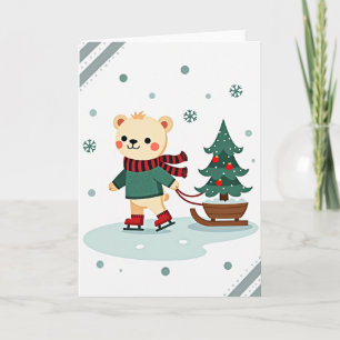 Süßer Bär Weihnachten Eislaufen Karte