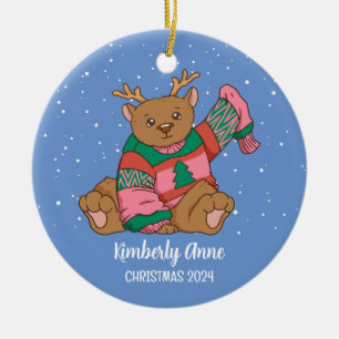 Süßer Bär Weihnachten Tier Schnee Winter Feiertag Keramik Ornament