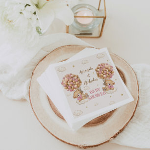 Süßer Bär Zwillingsmädchen Baby Shower Pink Serviette