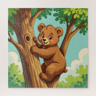 Süßer Bärenjunge klettert auf einen Baum Puzzle