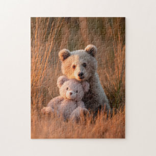 Süßer Bärenjunge umarmt einen Teddybär Puzzle