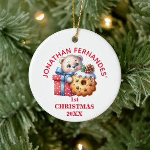 Süßer Bärenjunges Erstes Weihnachten Personalisier Keramik Ornament