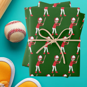 Süßer Baseballspieler Kinder Foto Grün Benutzerdef Geschenkpapier Set